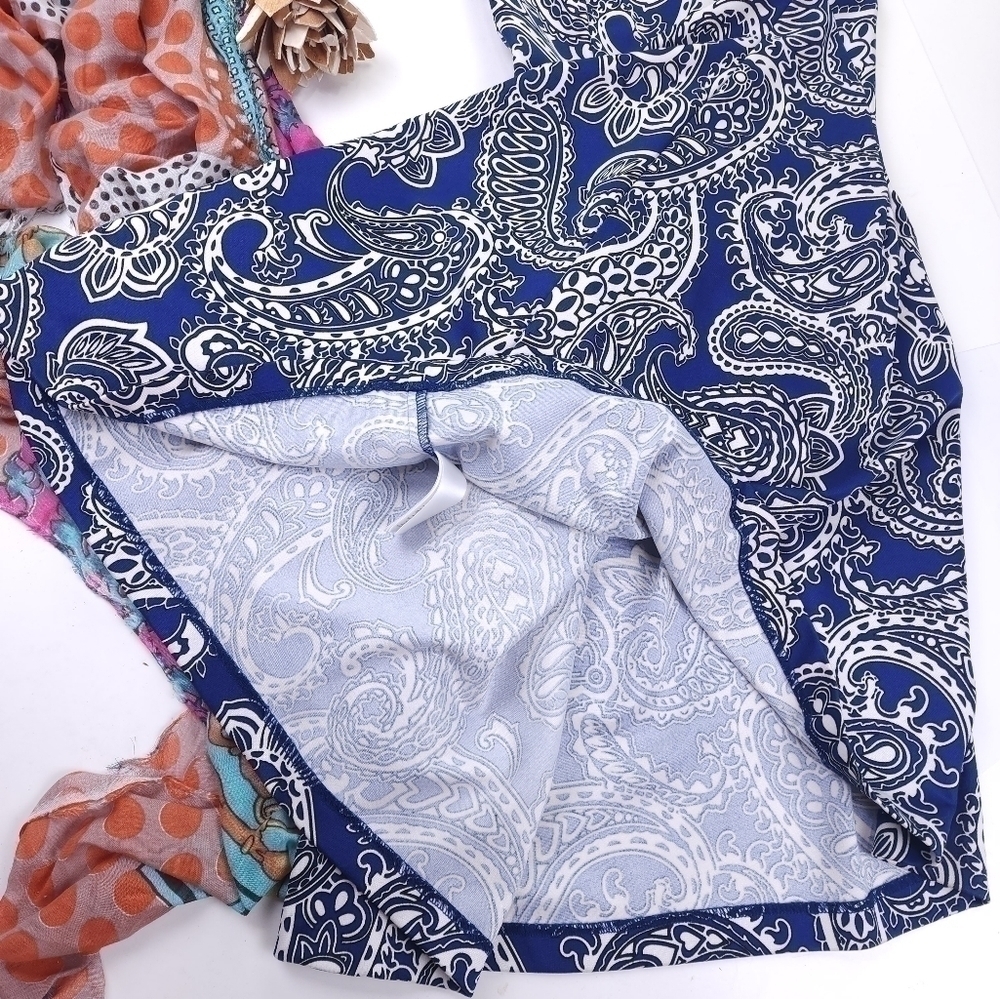 Michael Kors Blue White Paisley Print Dress Sz 4 - Picture 3 of 12